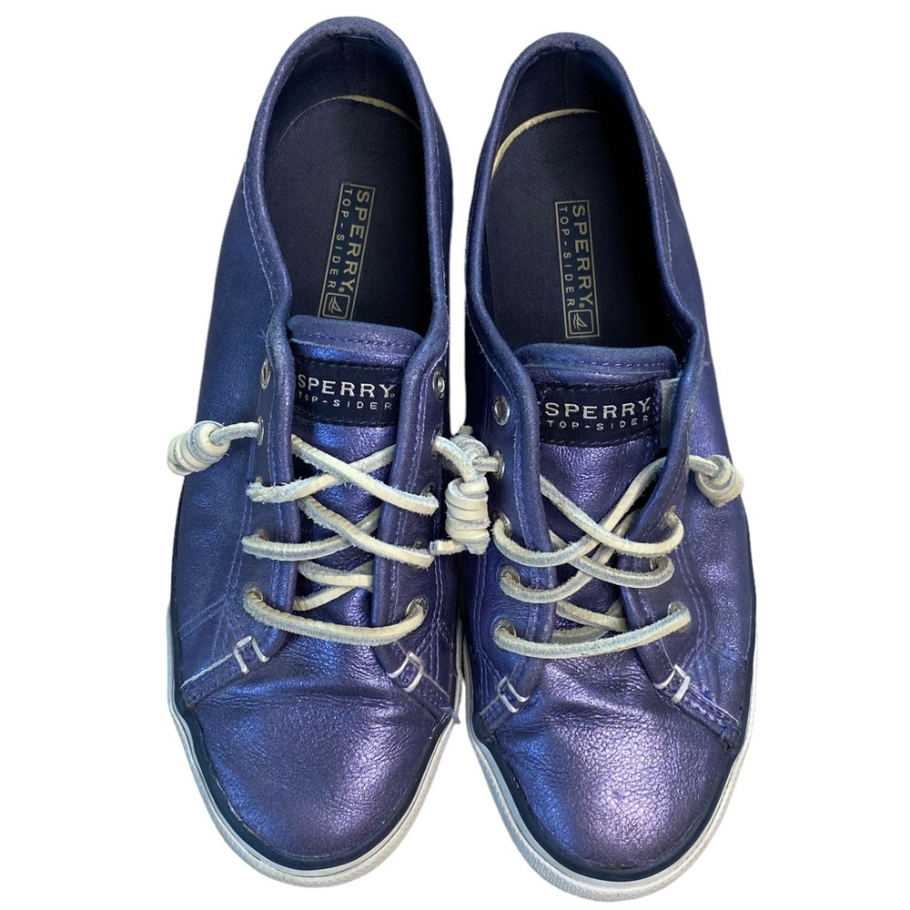 Sperry Metallic Navy Blue Leather Sneaker - Picture 7 of 15